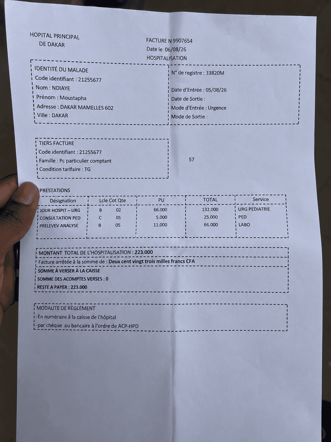payer les dettes de mon frère hospitalisé